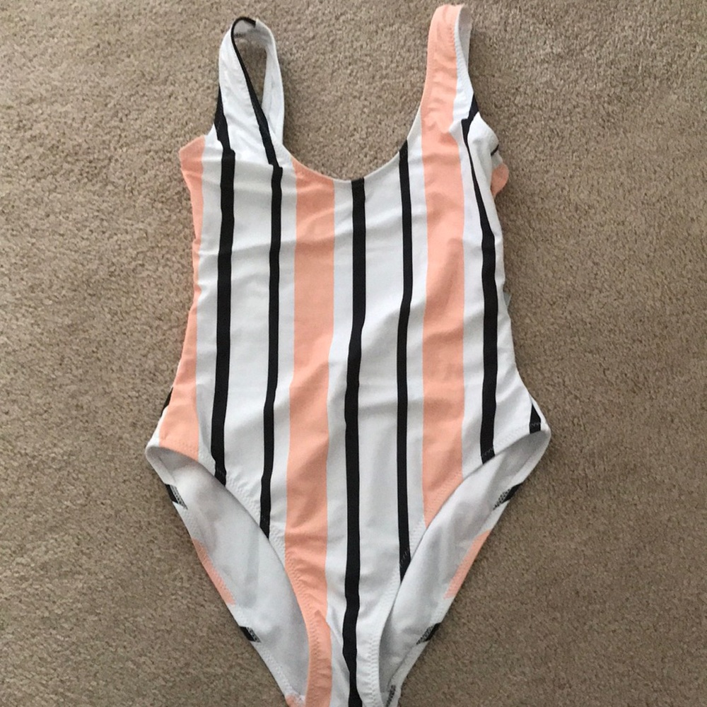 Size 2. Missguided White Stripe Swimsuit